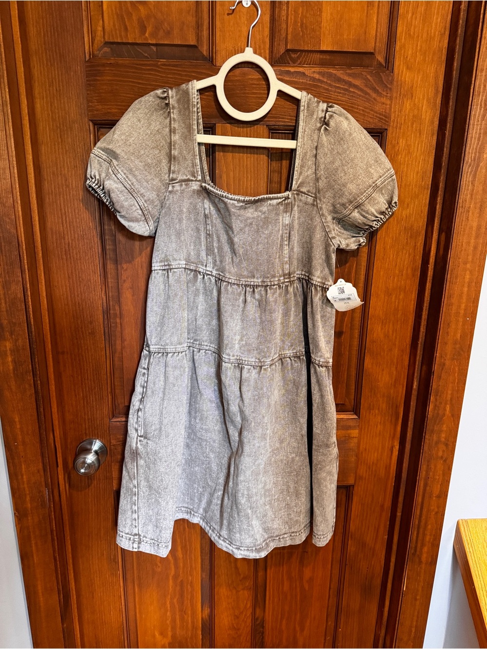 Altar'd State Washed Brown Puff-Sleeve Tiered Mini Dress - Picture 2 of 10